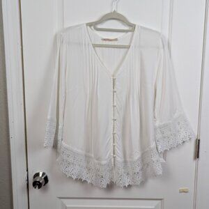 Soft Surroundings | White Crochet Lace Trim Boho Peasant Top Size Large